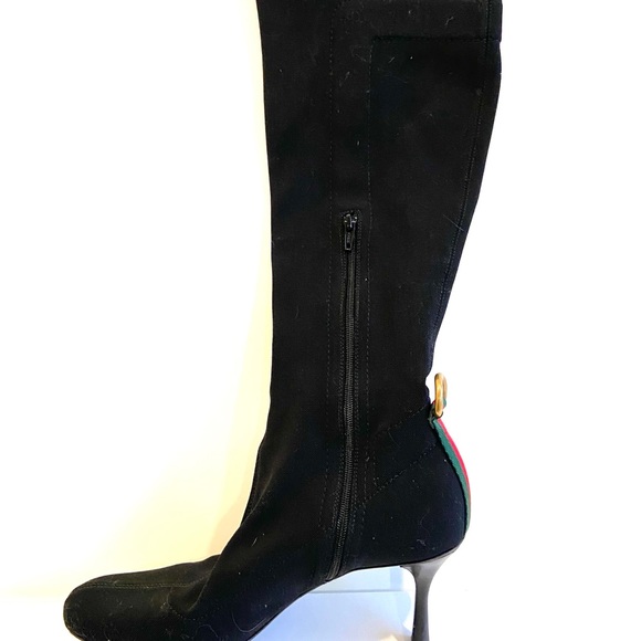 Gucci Web D Ring Black Tall Boots - Stretch - Picture 2 of 16
